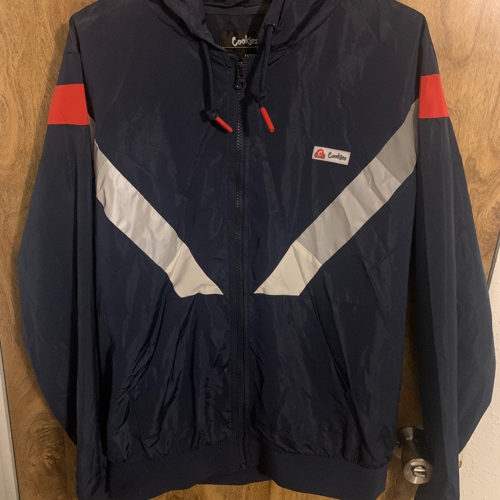 Cookies sf Wind Breaker jogger set top and bottom size medium blue/red/white